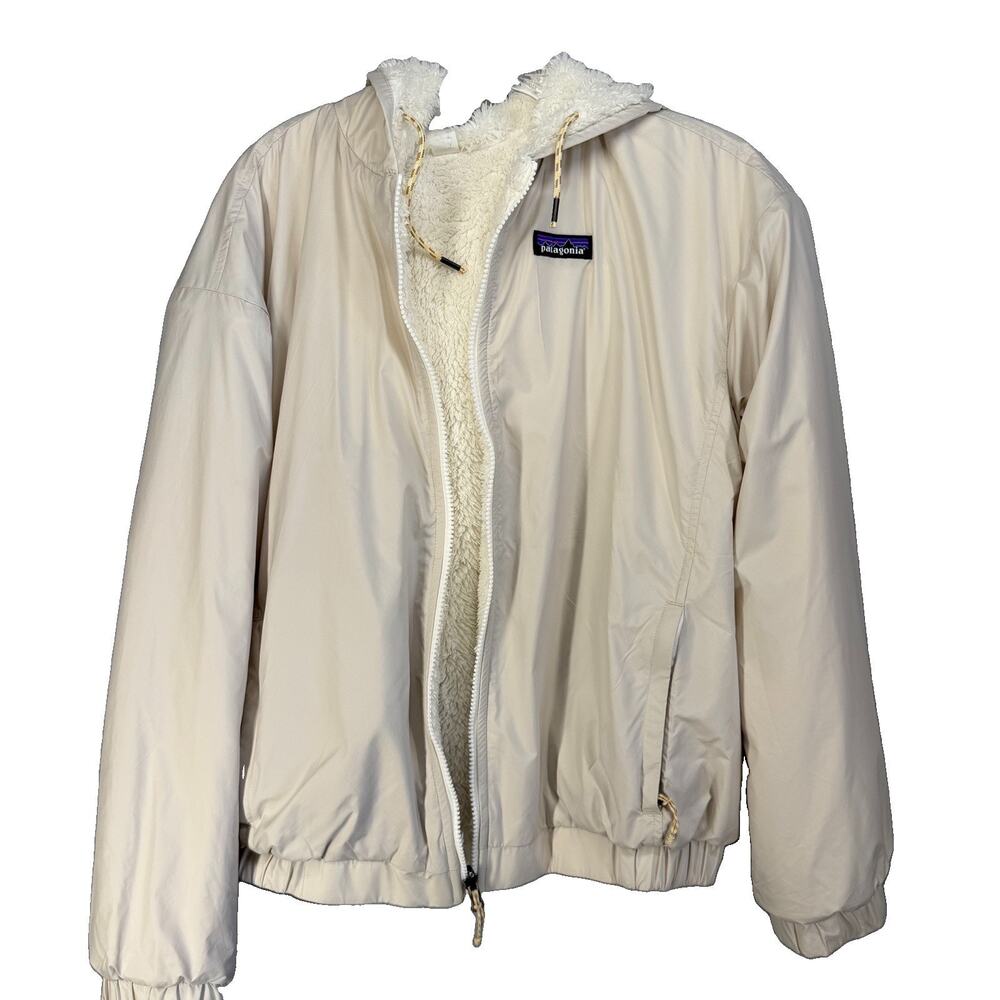 Patagonia Cambria Jacket Womens S Cream Reversible Fleece Lined Hooded